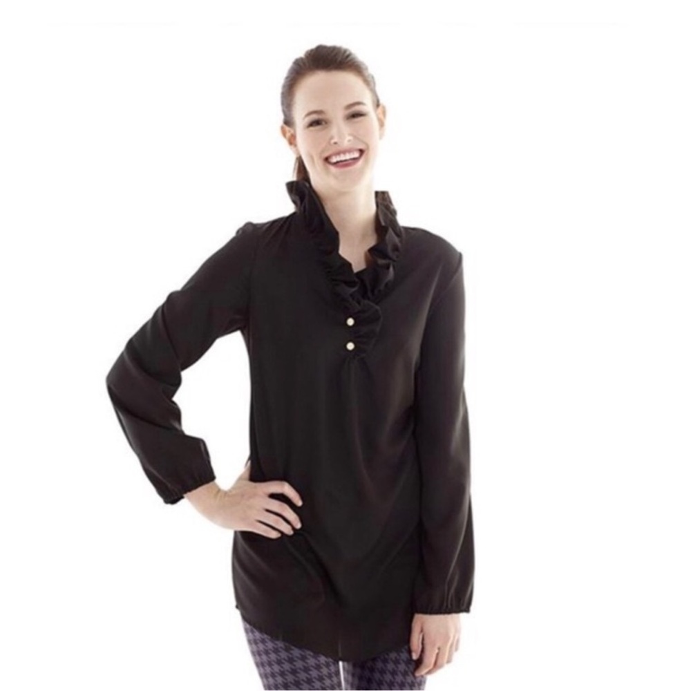 Mud Pie Whitney Tunic, ruffle neck, size small